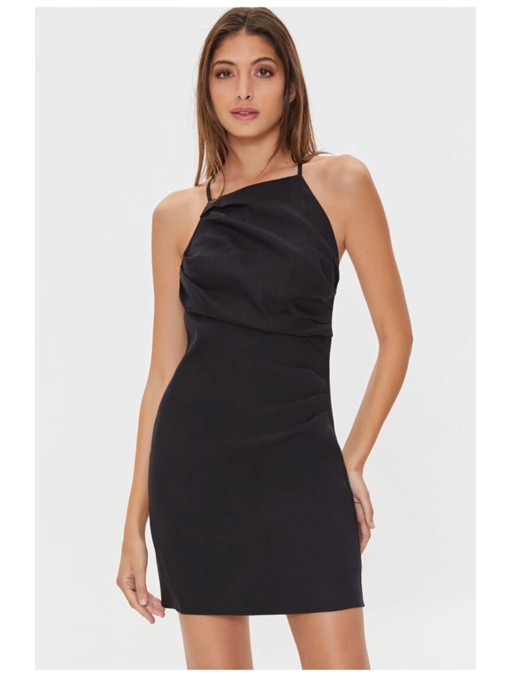 Black Halter Linen blend Mini Dress